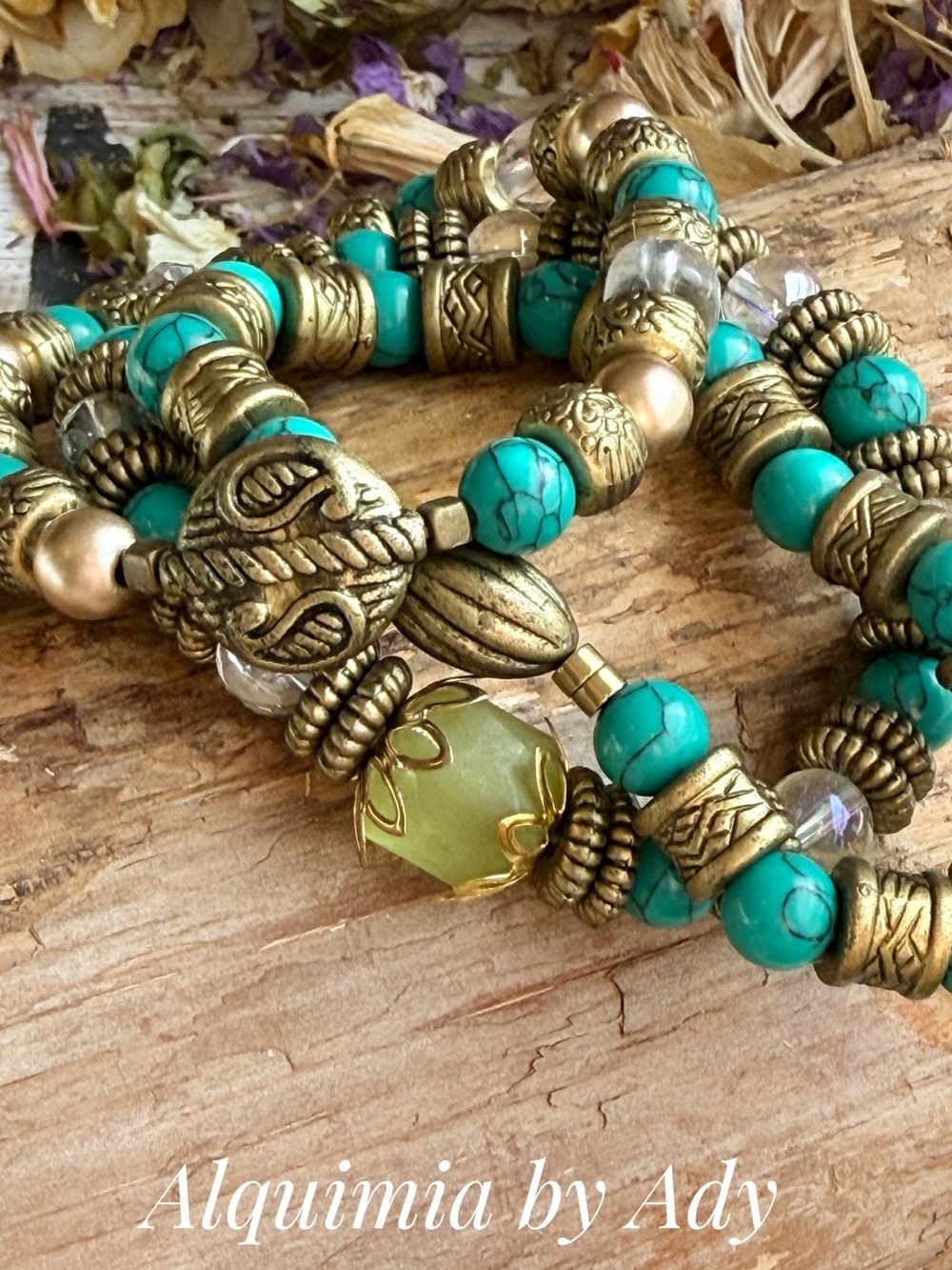 Fall + Turquoise & Antique Gold Boho Stack Bracelet